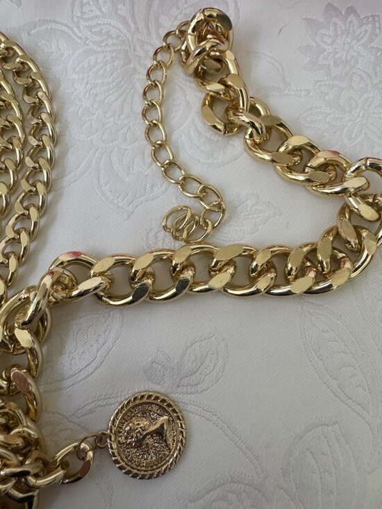 Belt Long Rope Link Chain Shiny Goldtone Adjustable 3 Layer Women\'s Y2K 33\